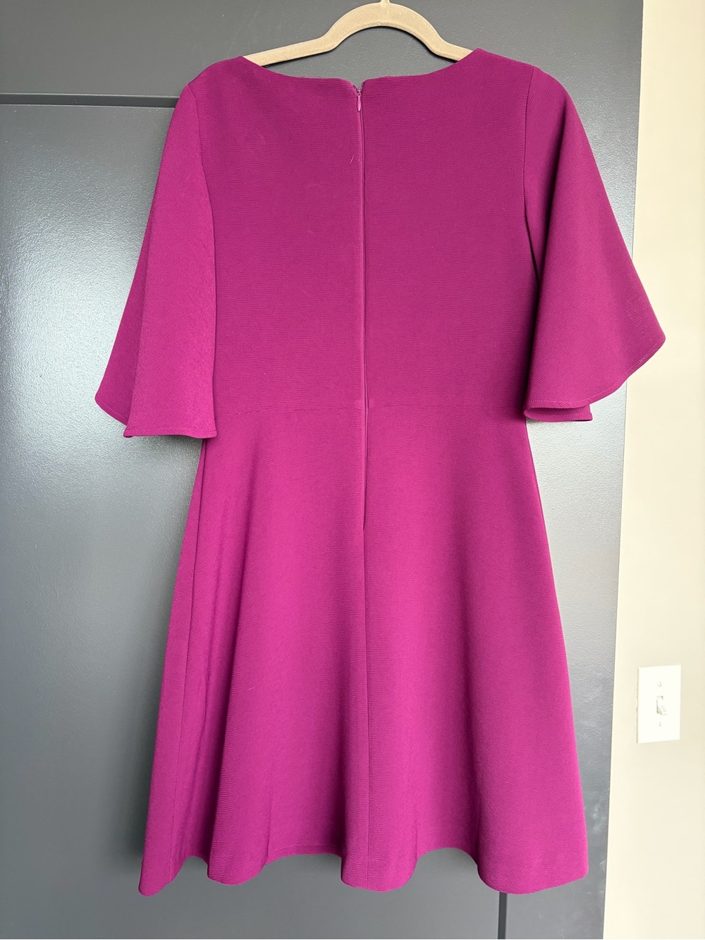 Badgley Mischka Magenta Fit-and-Flare Midi Dress with Flutter Sleeves - Picture 4 of 6